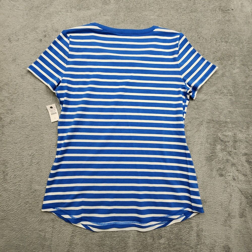 T by Talbots Womens S Blue White Stripe Top NWT Cotton Blend Short Sleeve Tee - Picture 7 of 9